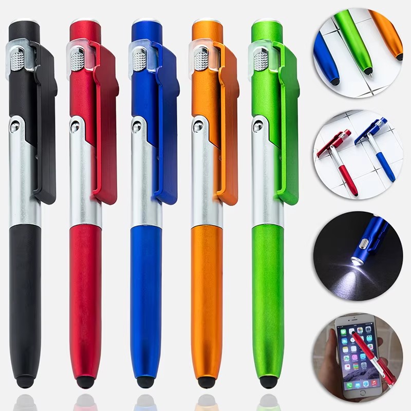 Essential Tablet Accessories - ปากกาของเล่นอเนกประสงค์ 4 in 1 พร้อมไฟพับได้ ปากกาของขวัญโฆษณา