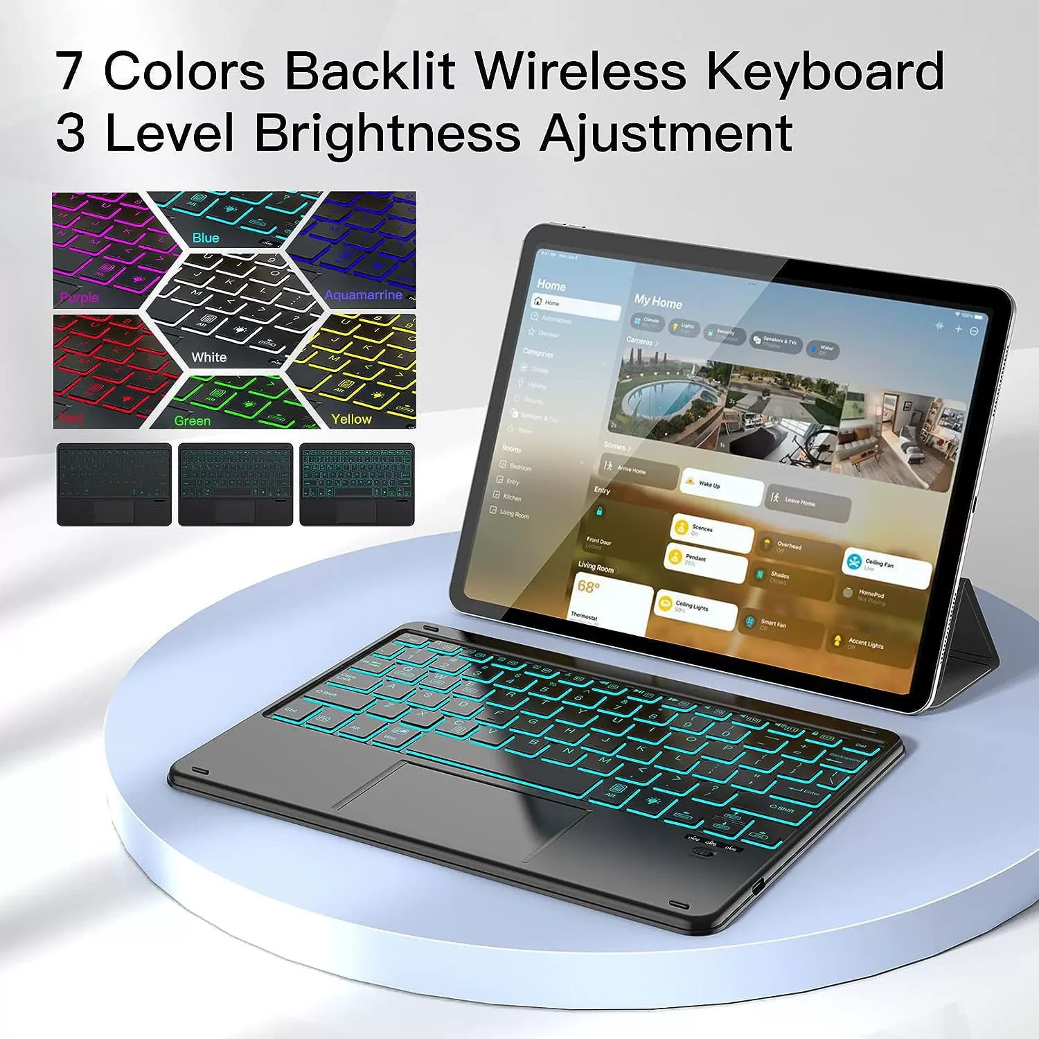 Windows Tablet Accessories - คีย์บอร์ดทัชแพดแบบมีไฟแบ็คไลท์ขนาด 10 นิ้ว สำหรับ iPad Windows