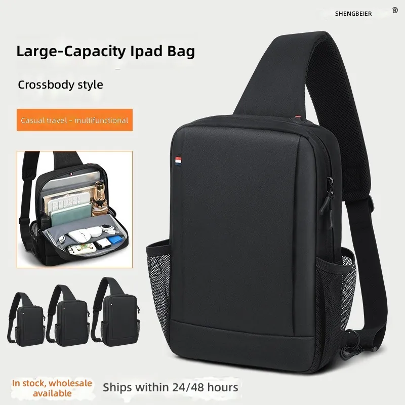 Tablet Shoulder Bag - กระเป๋าใส่ไอแพดความจุขนาดใหญ่สำหรับผู้ชายพร้อมสายสะพายข้างสำหรับเล่นกีฬากลางแจ้ง ช่องเสียบหูฟัง กระเป๋าเก็บแท็บเล็ตแบบสะพายไหล่ กันน้ำ