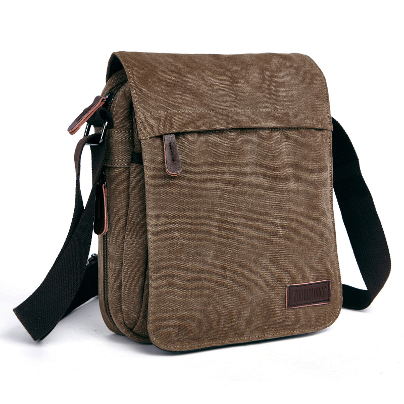 Tablet Shoulder Bag - กระเป๋าสะพายไหล่ผู้ชายสไตล์ลำลอง วินเทจ ผ้าแคนวาส แฟชั่น ซิป ใส่ไอแพด